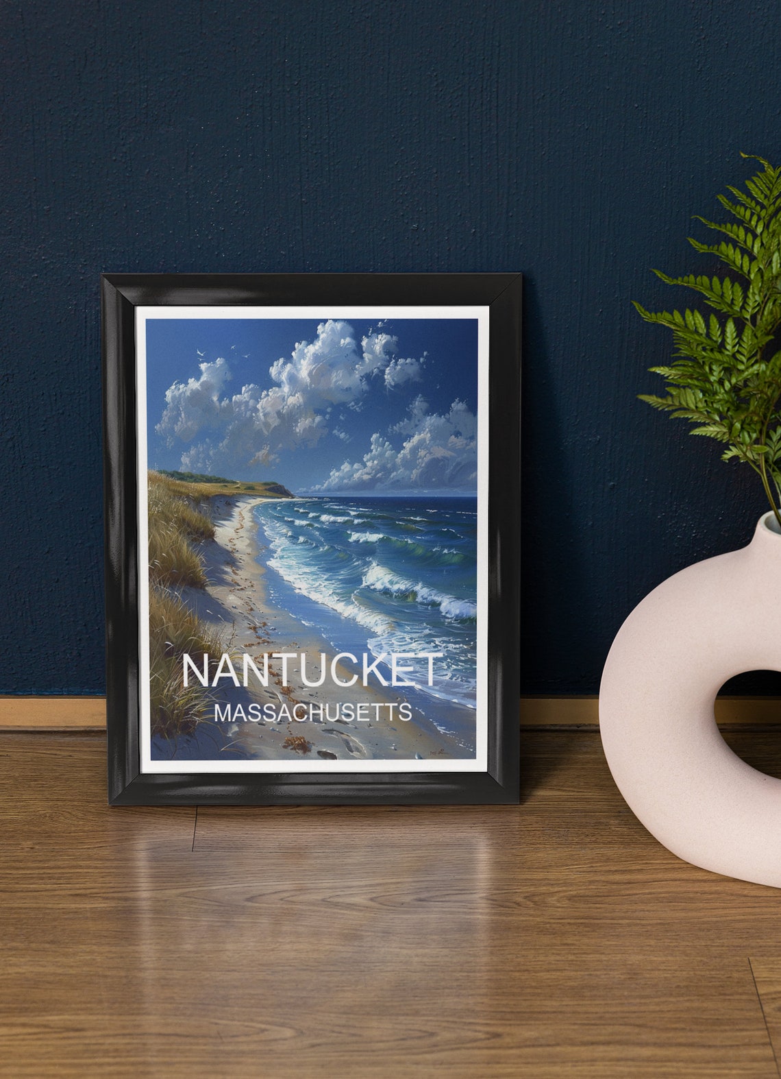 Nantucket Massachusetts Beach Waves Coastal Travel Poster Elegant