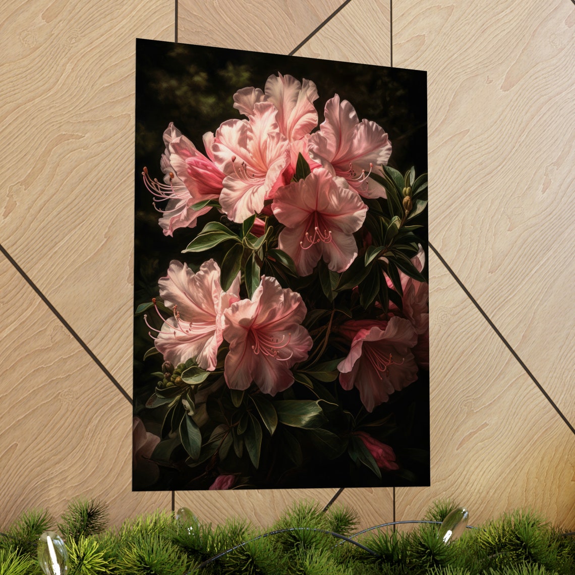 Soft Pink Azalea Blooms Dark Moody Botanical Flower Art Poster - Image 2