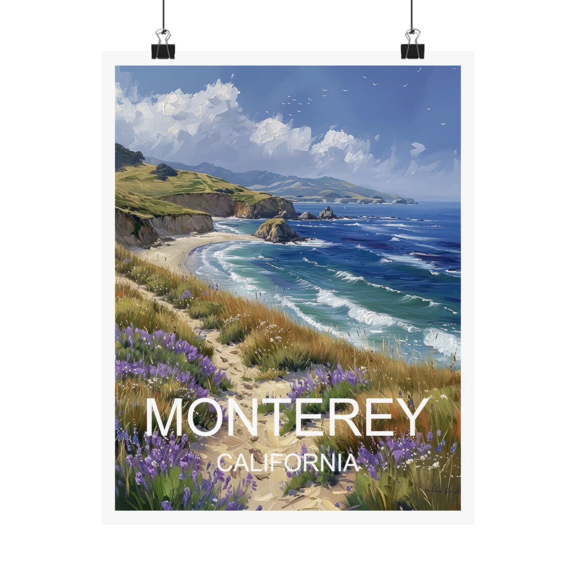 Monterey California Wildflower Bluff Coastal Waves Travel Poster - Image 4
