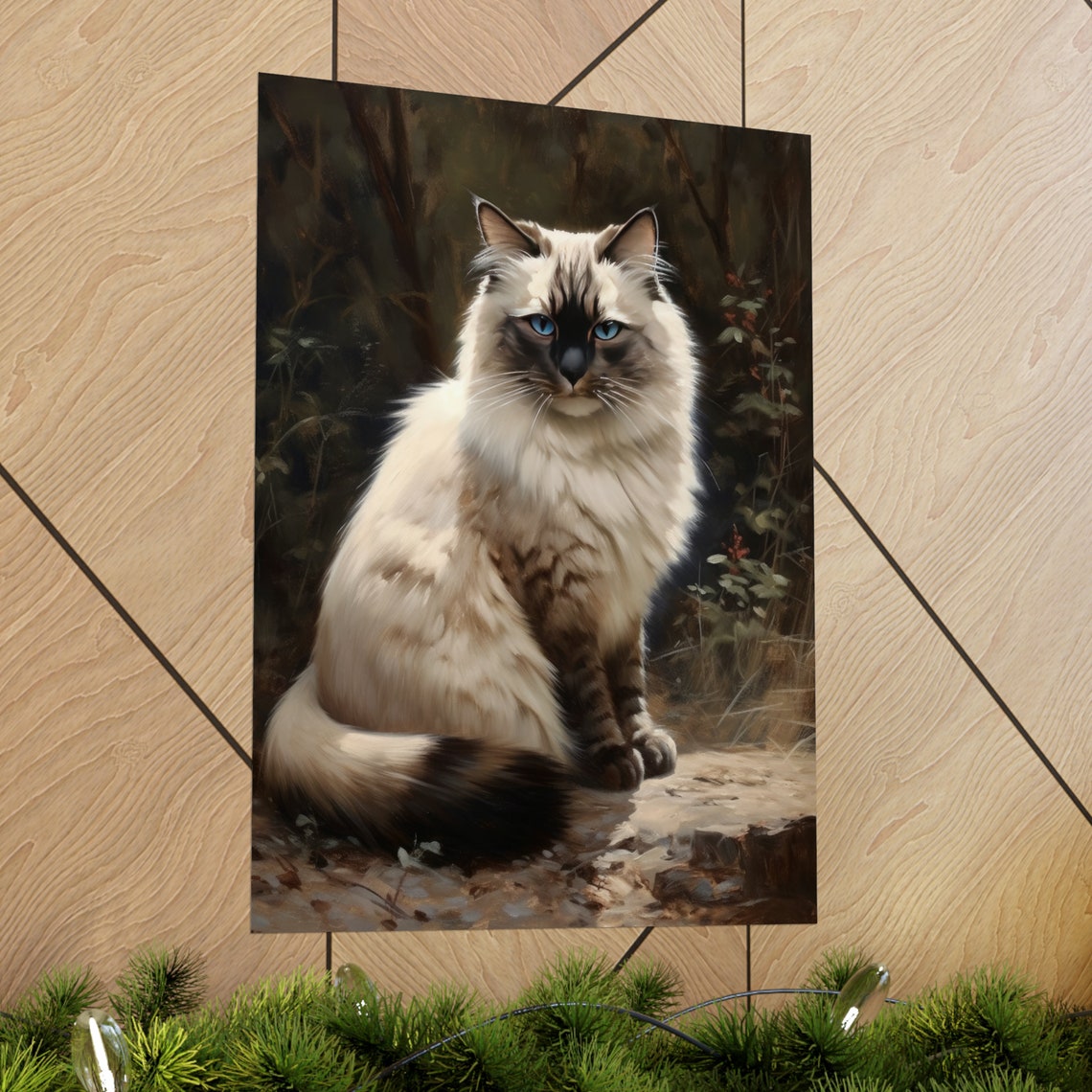 Birman Cat Seal Point Blue Eyes Dappled Light Feline Art Poster - Image 2