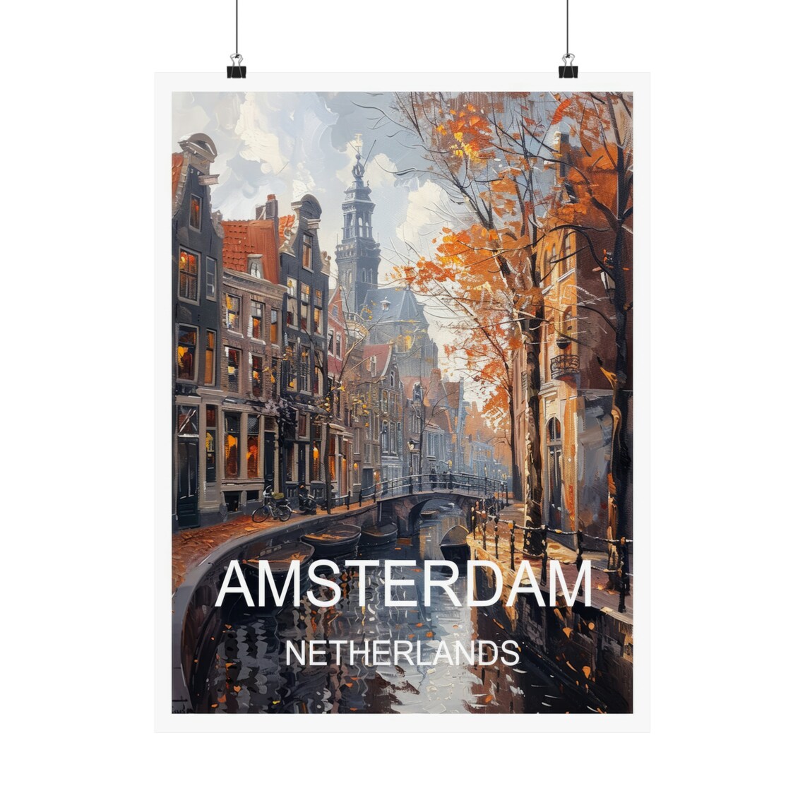 Amsterdam Netherlands Canal Autumn Watercolor Scenic Travel Poster - Image 5