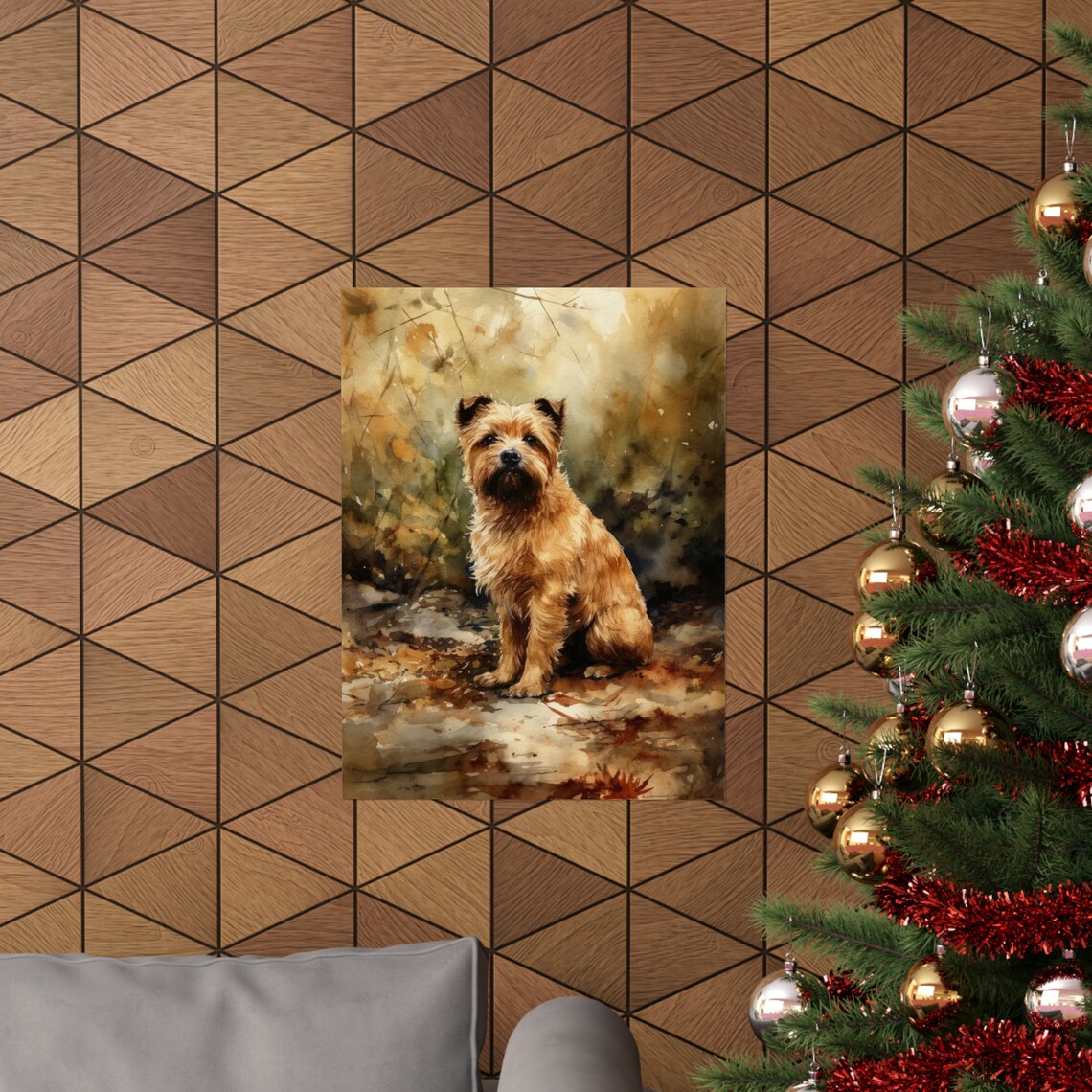 Norfolk Terrier Sitting Among Autumn Leaves Watercolor Art Print - Image 3