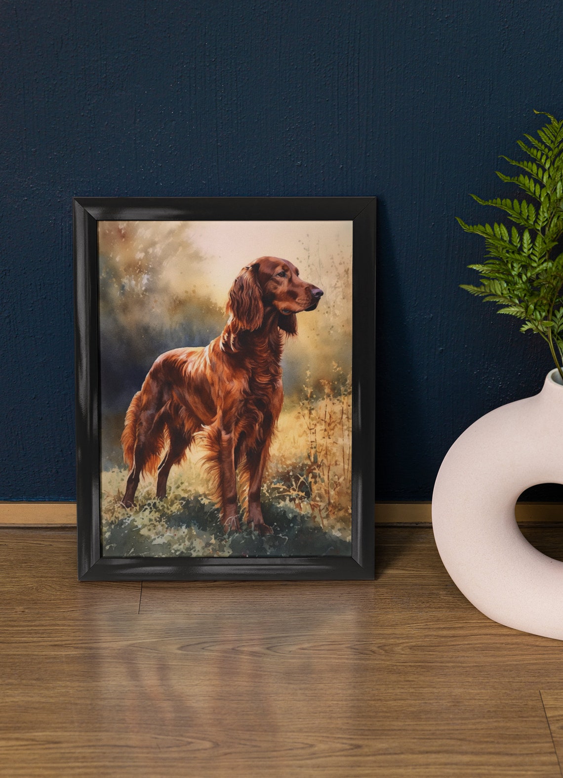 Irish Setter Dog Watercolor Field Portrait Standing Pose Animal Print