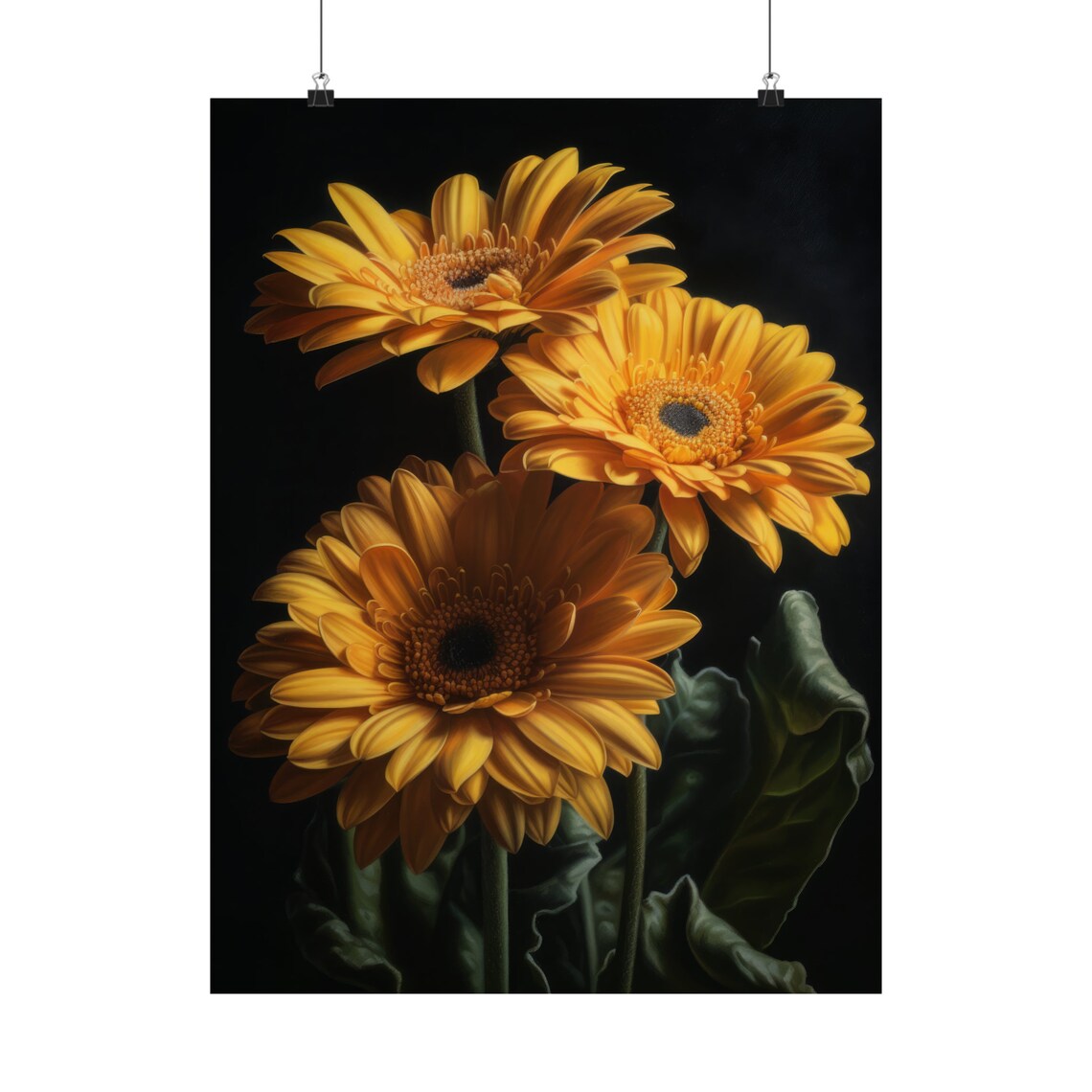 Golden Orange Gerbera Daisies Dark Moody Floral Oil Painting Wall Art - Image 5