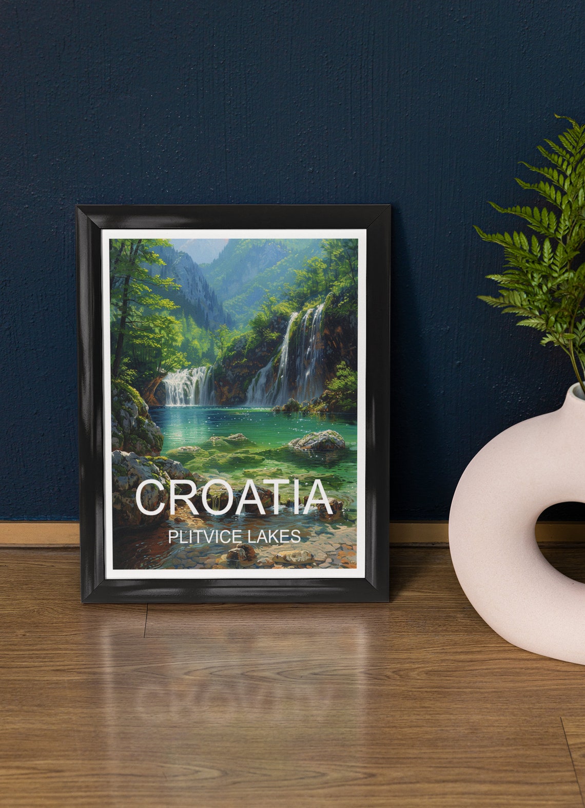 Plitvice Lakes Croatia Turquoise Waterfalls Forest Travel Poster
