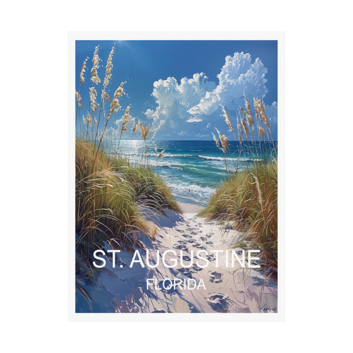 St. Augustine Florida Beach Dunes Sea Oats Ocean Watercolor Poster - Image 3