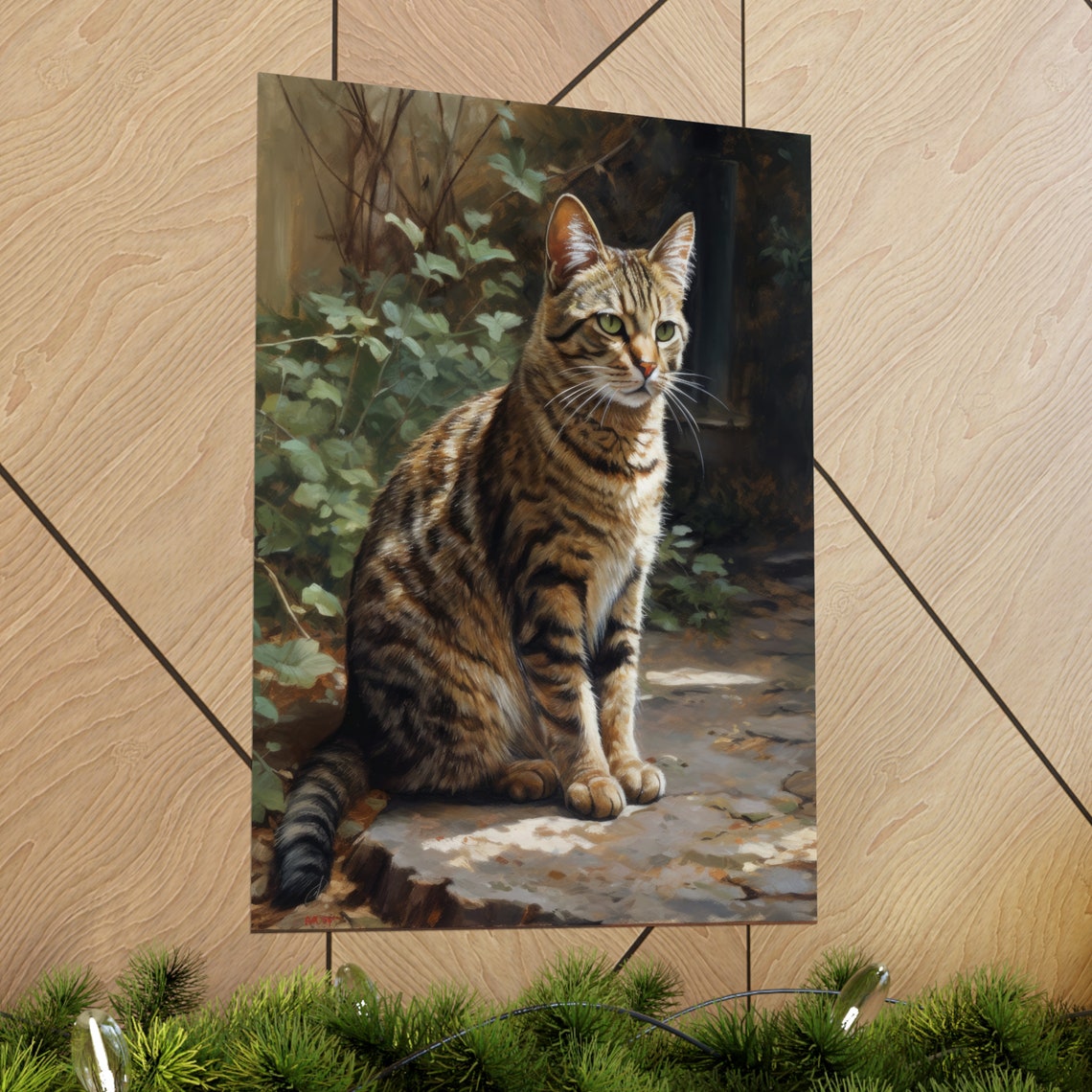 European Shorthair Cat Brown Tabby Sitting On Stone Patio Art Print - Image 2