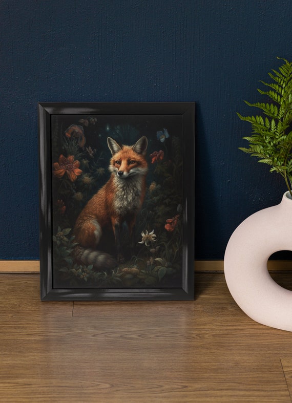 Red Fox Art Print Goth Wall Art Dark Academia Print Dark Gothic Cottagecore Art Witch Room Dcor Moody Floral Floral Art Poster