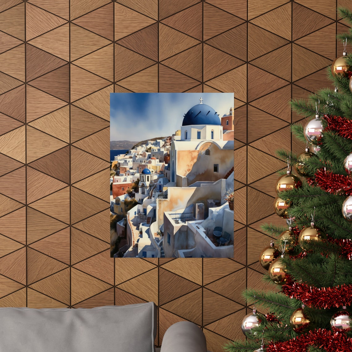 Santorini Greece Blue Dome Church Whitewashed Old Town Travel Poster - Image 3