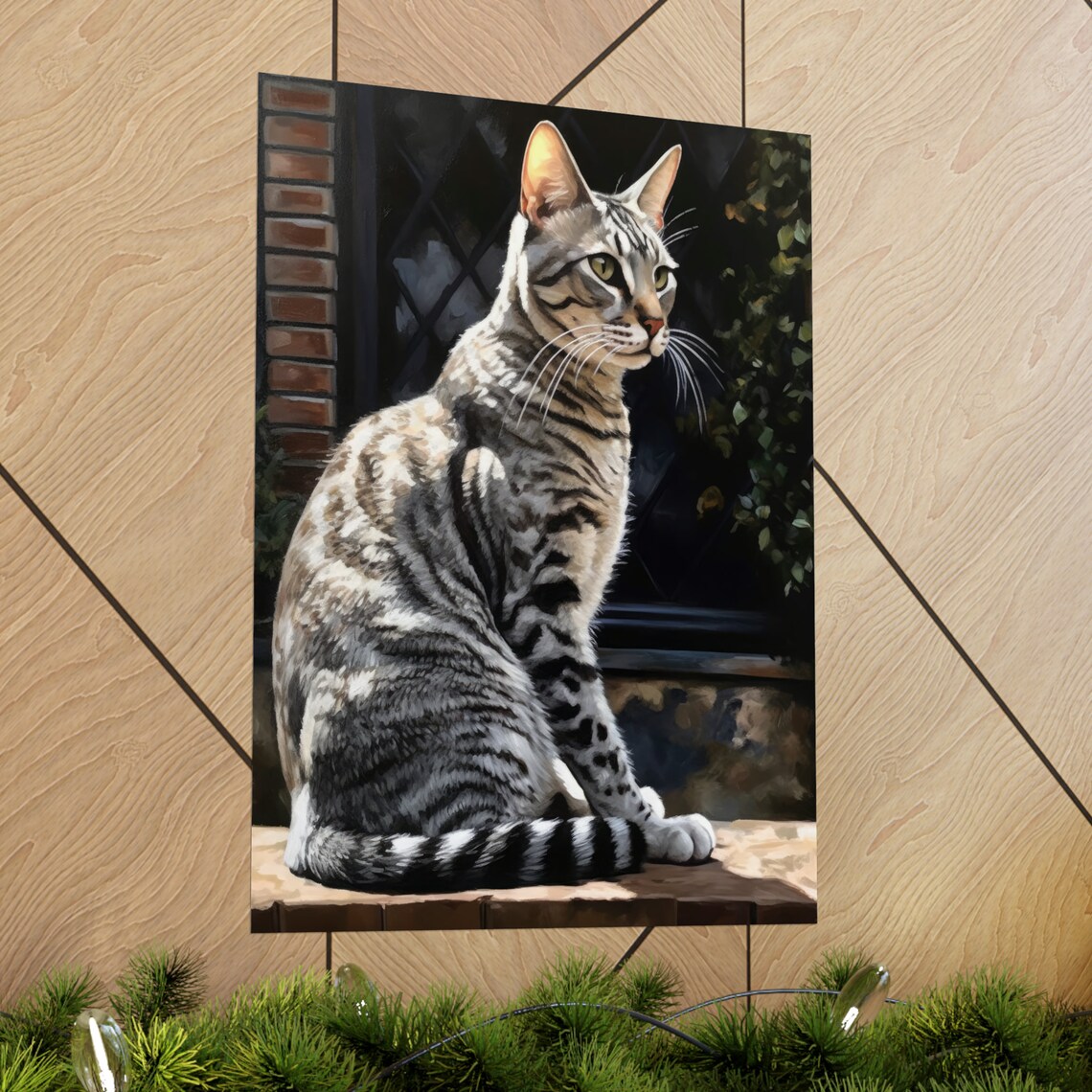 Egyptian Mau Cat Silver Spotted Coat Brick Window Feline Wall Art Print - Image 2