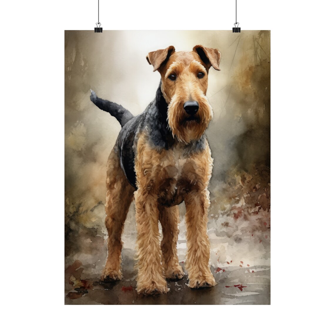 Airedale Terrier Dog Standing Alert Watercolor Animal Art Print - Image 5