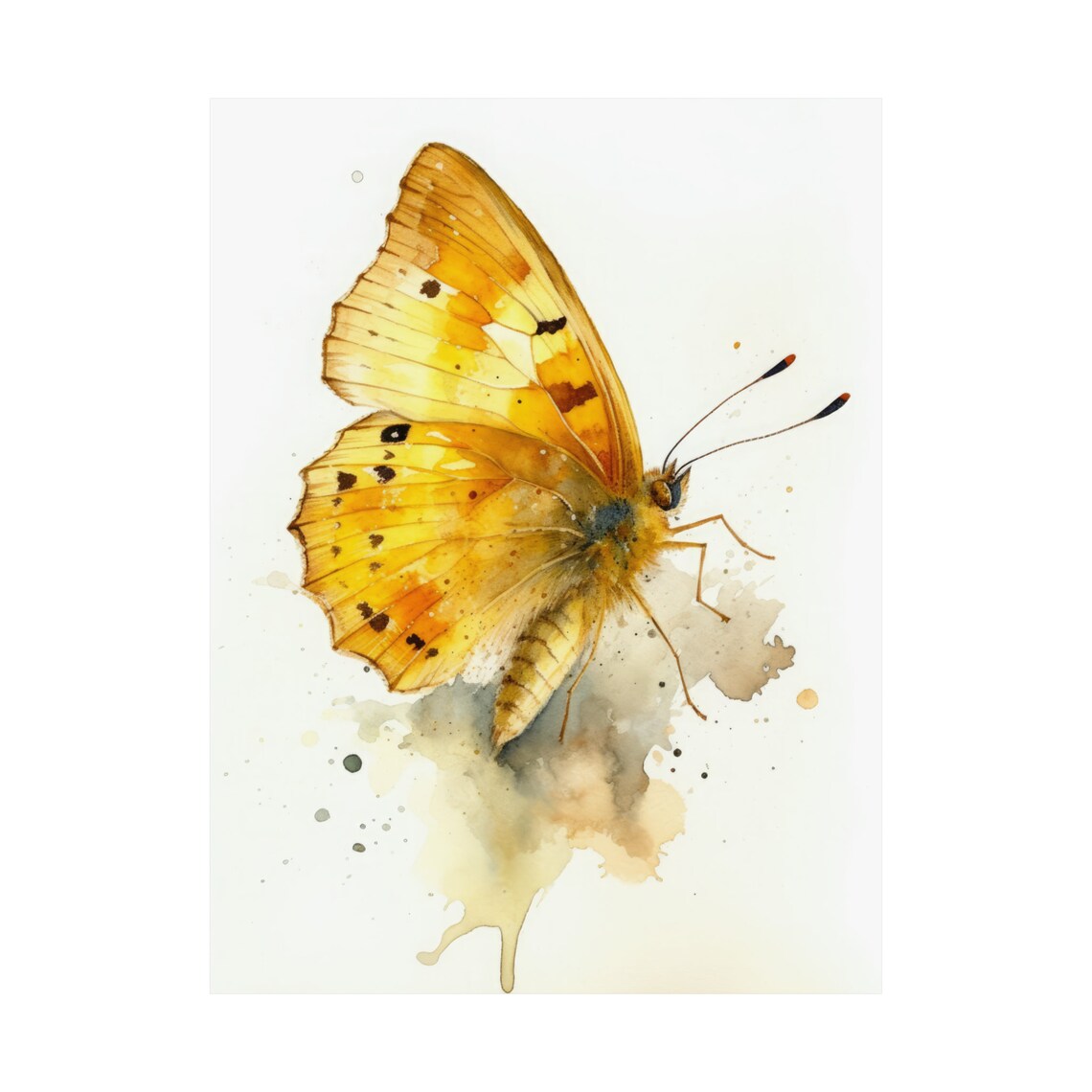 Golden Yellow Butterfly Folded Wings Watercolor Insect Art Print - Image 4