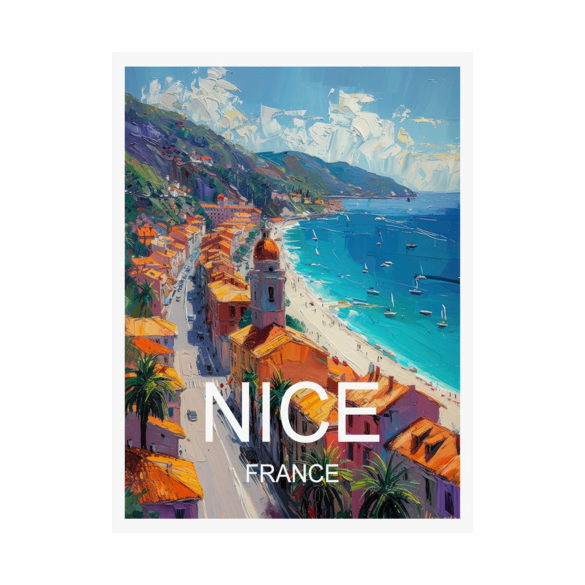 Nice France Beach Promenade Red Rooftops Aerial View Travel Poster - Image 3