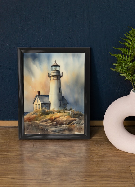 Lighthouse Art Print Lighthouse Painting Lighthouse Wall Art Beach Art Print Beach Wall Art Ocean Dcor Ocean Painting Ocean Theme