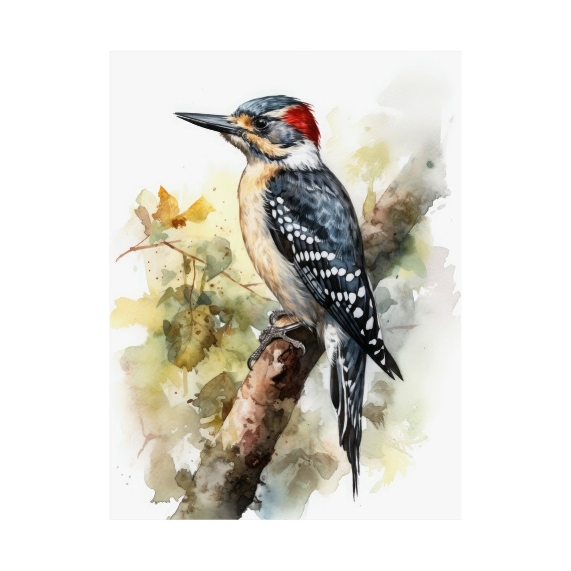 Woodpecker Bird Red Crown Watercolor Forest Wildlife Fine Art Poster - Image 4