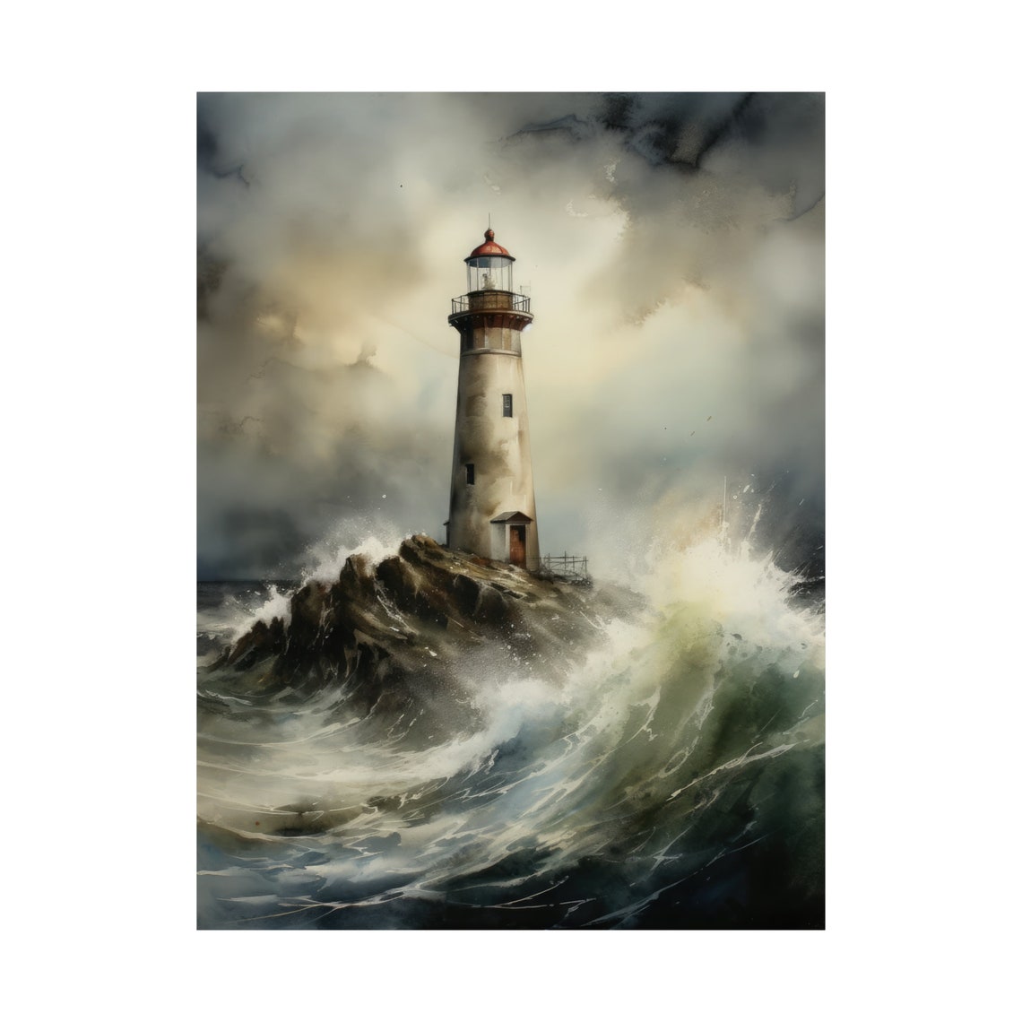 Lighthouse Art Print Lighthouse Painting Lighthouse Wall Art Beach Art Print Beach Wall Art Ocean Dcor Ocean Painting Ocean Theme - Image 4