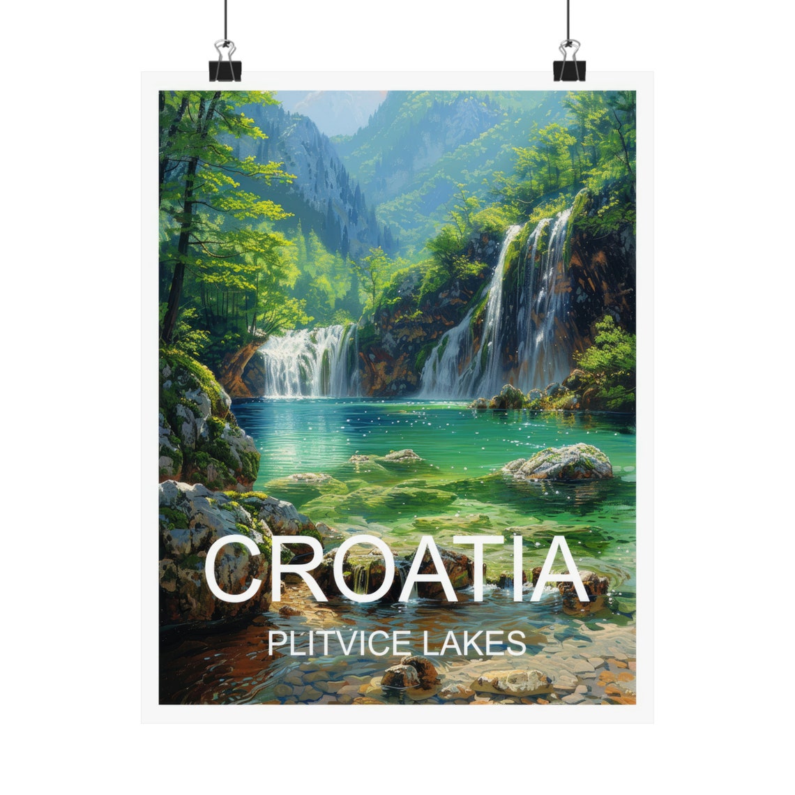 Plitvice Lakes Croatia Turquoise Waterfalls Forest Travel Poster - Image 4