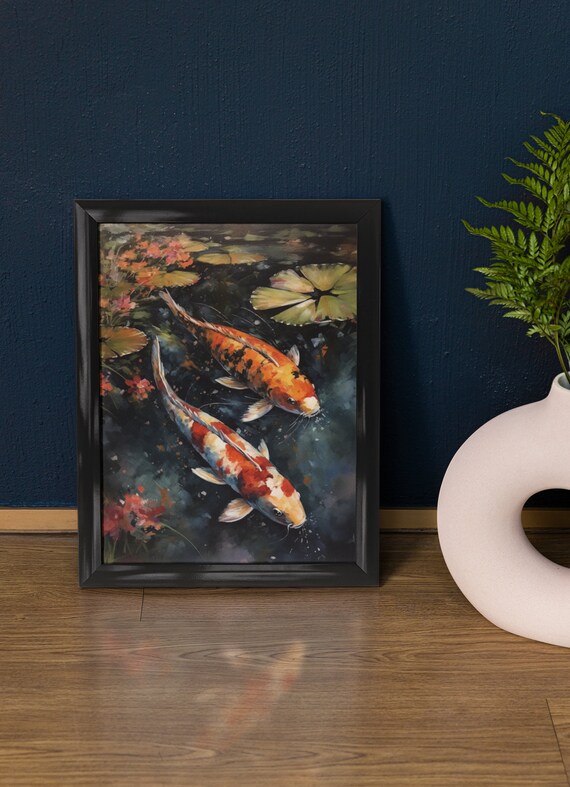 Koi Fish Art Print Koi Pond Painting Koi Wall Art Koi Fish Painting Feng Shui Wall Art Japanese Inspired Art Japanese Poster Zen Art