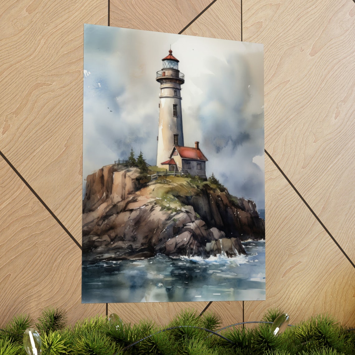 Lighthouse Art Print Lighthouse Painting Lighthouse Wall Art Beach Art Print Beach Wall Art Ocean Dcor Ocean Painting Ocean Theme - Image 2