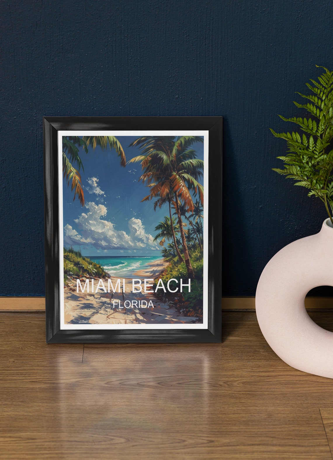Miami Beach Florida Palm Trees Sunny Tropical Beach Travel Poster