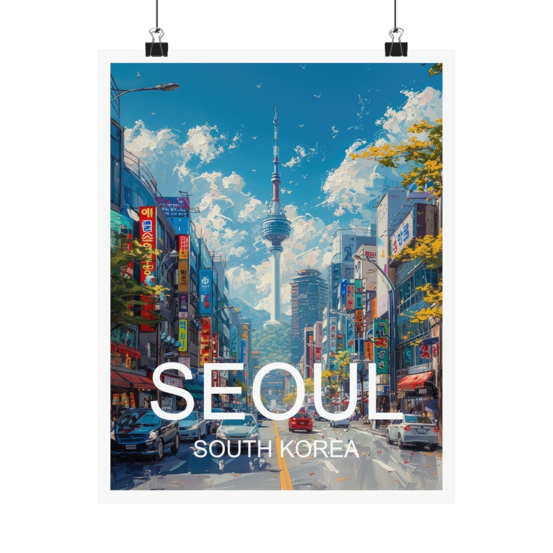 Seoul South Korea N Seoul Tower Over Bustling City Street Poster - Image 4