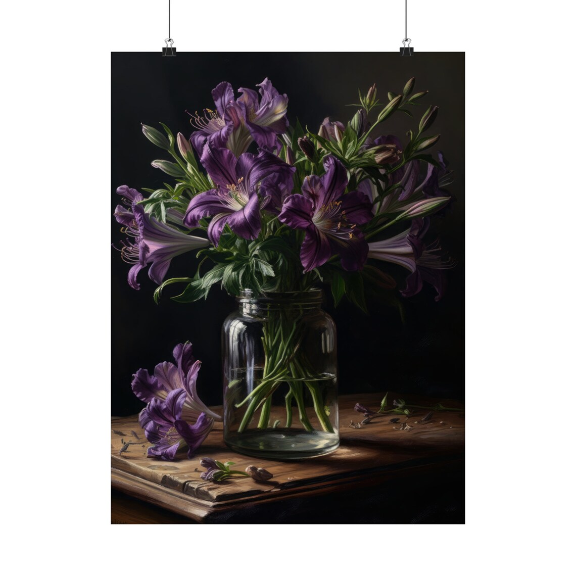 Purple Alstroemeria Flowers Glass Jar Dark Moody Botanical Art Print - Image 5
