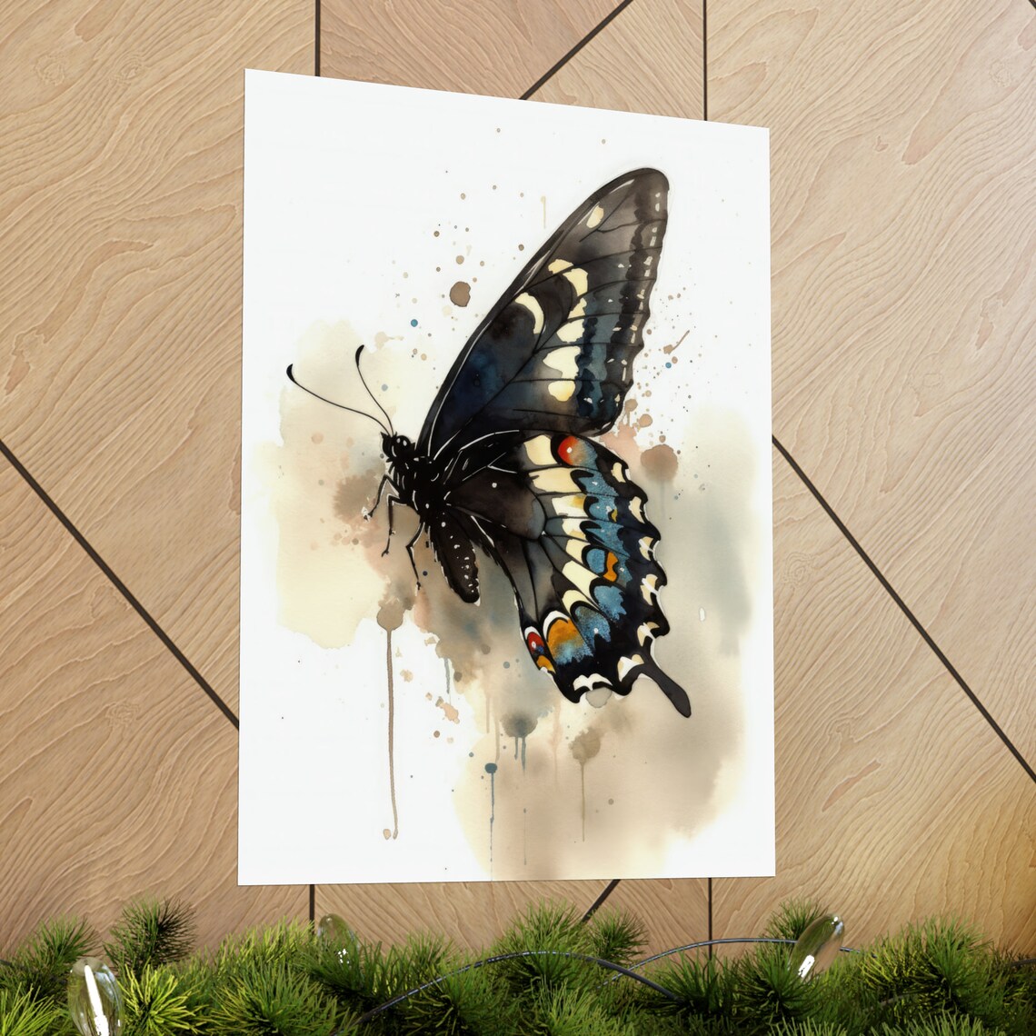 Black Swallowtail Butterfly Blue Orange Spots Watercolor Art Print - Image 2