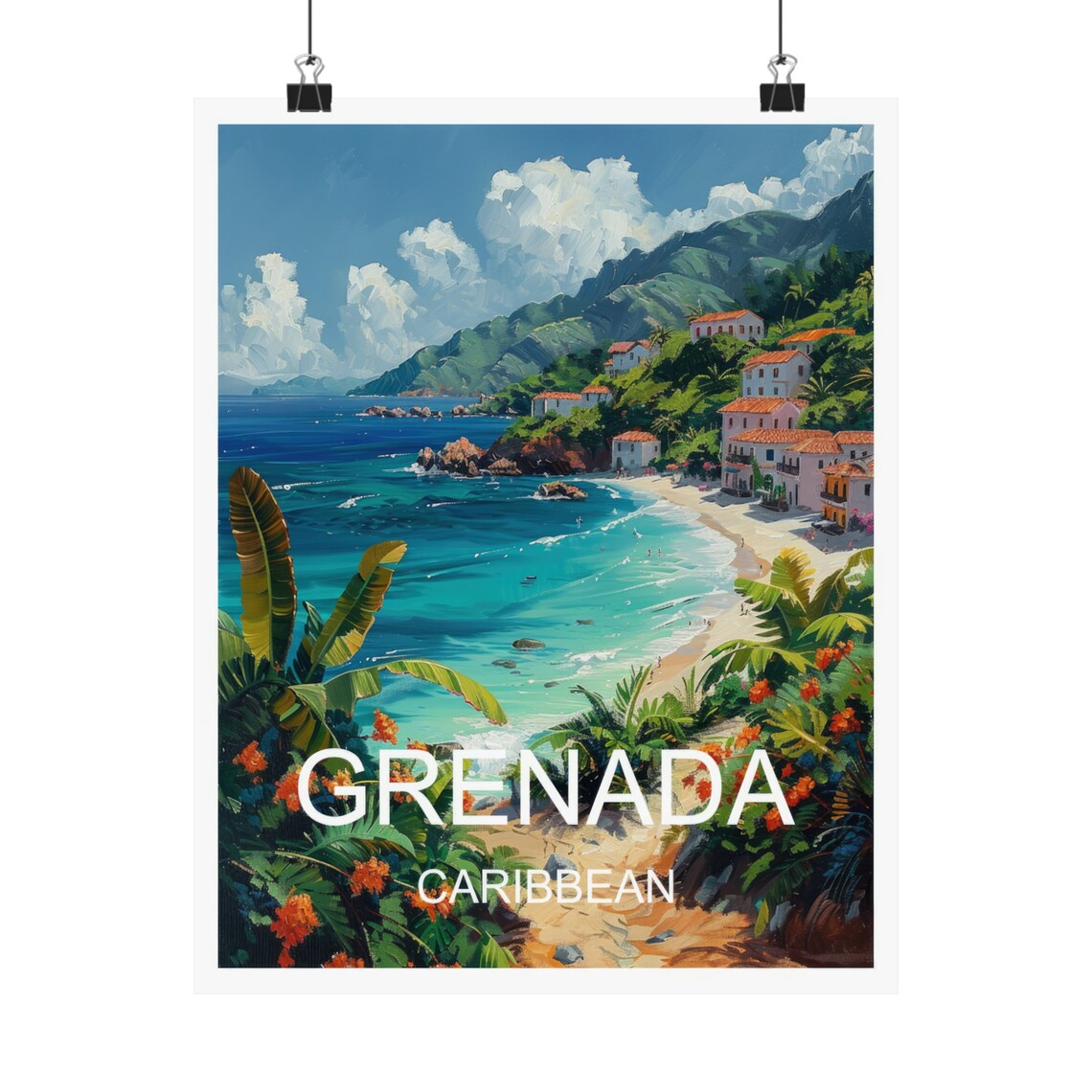 Grenada Caribbean Tropical Bay Beach Hillside Town Lush Foliage Poster - Image 4