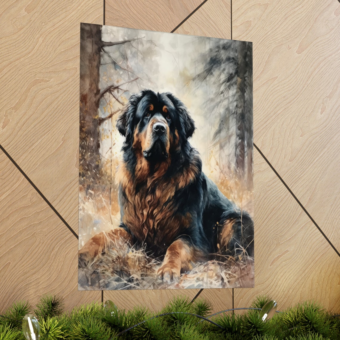 Tibetan Mastiff Resting in Pine Forest Watercolor Dog Art Print - Image 2
