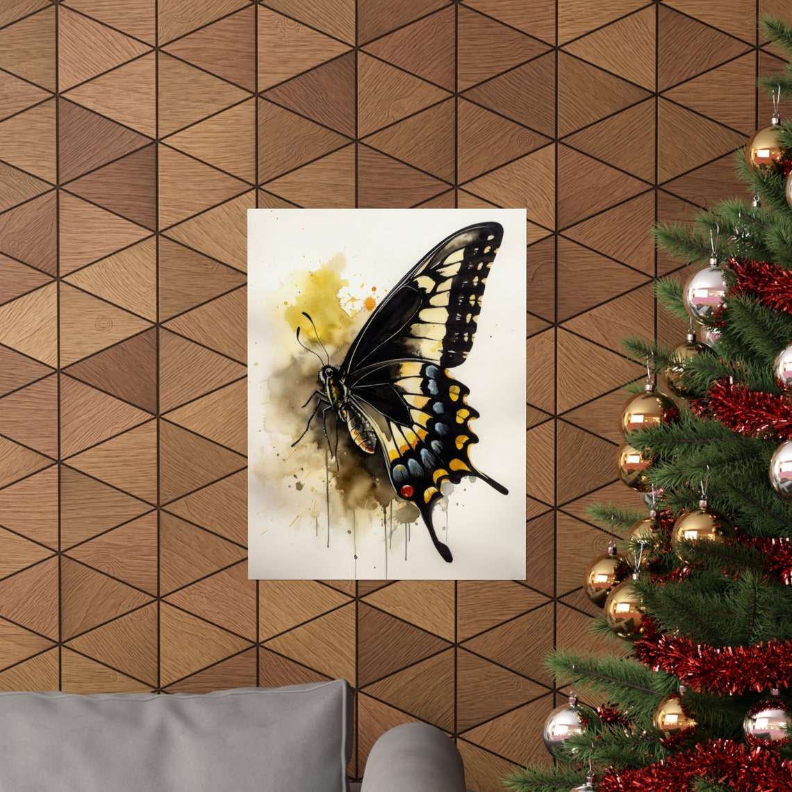 Tiger Swallowtail Butterfly Black Yellow Watercolor Ink Splash Poster - Image 3