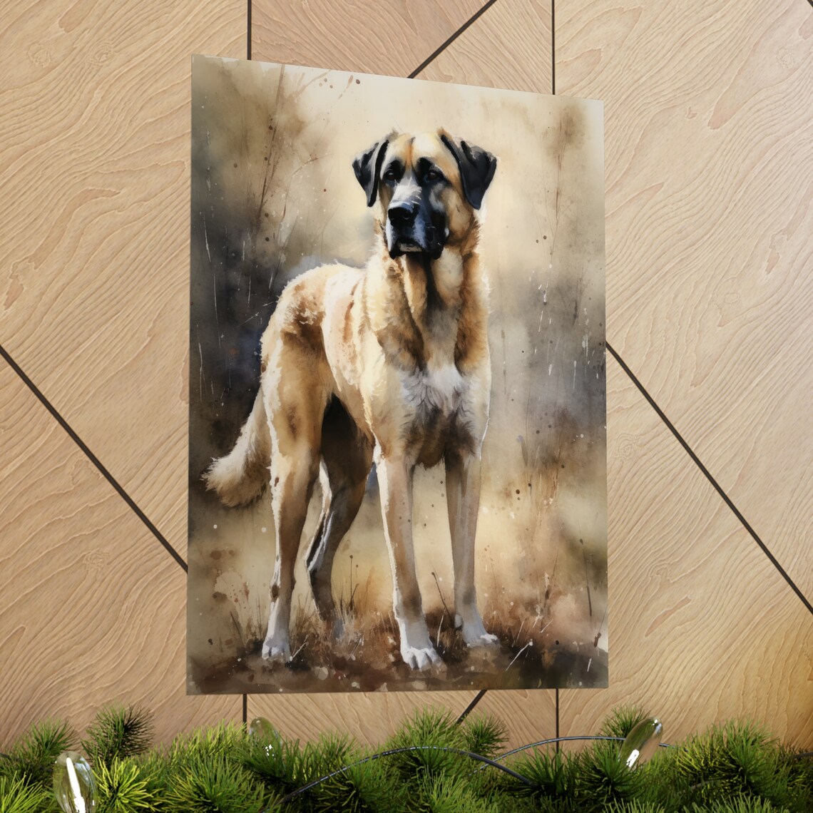 Anatolian Shepherd Standing in Golden Field Watercolor Dog Art Print - Image 2