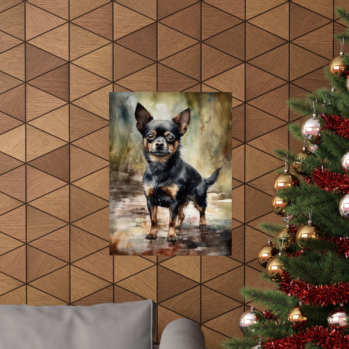 Russian Toy Dog Watercolor Portrait With Big Ears In Forest Art Print - Image 3