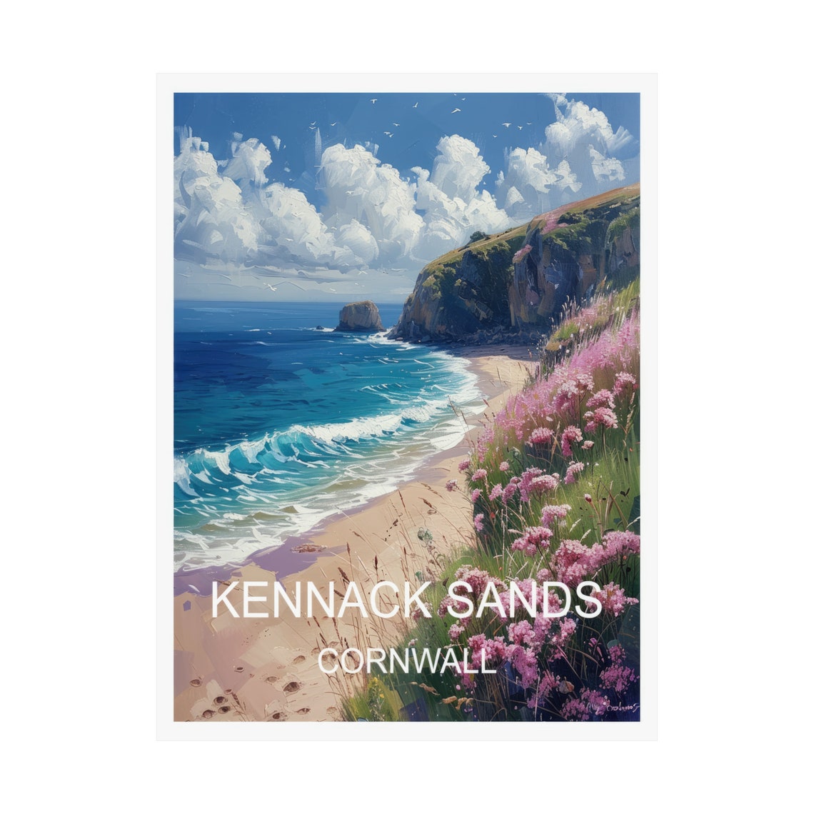 Kennack Sands Cornwall Beach Cliffs Wildflowers Travel Poster - Image 3