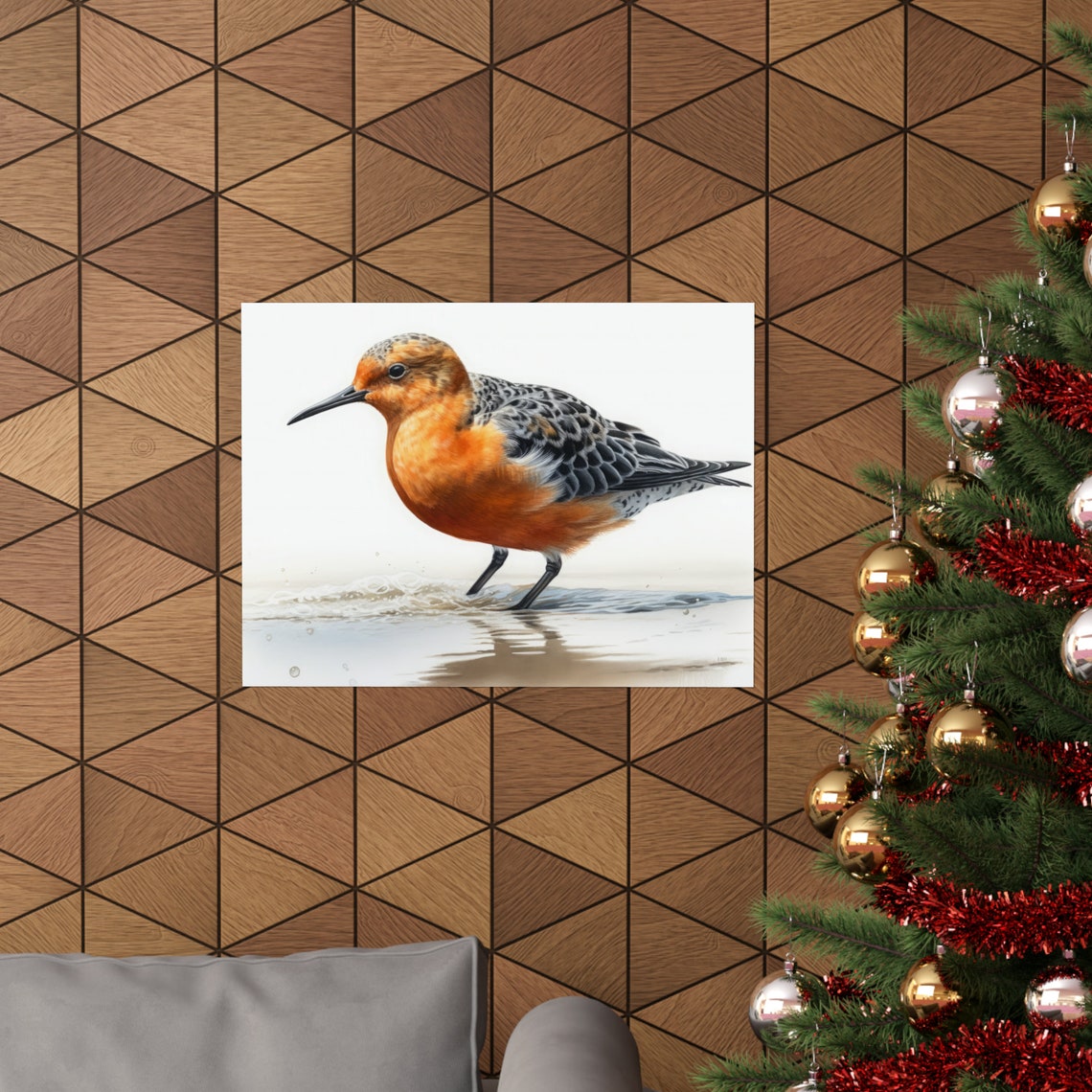 Red Knot Shorebird Wading Watercolor Beach Bird Realistic Art Print - Image 3
