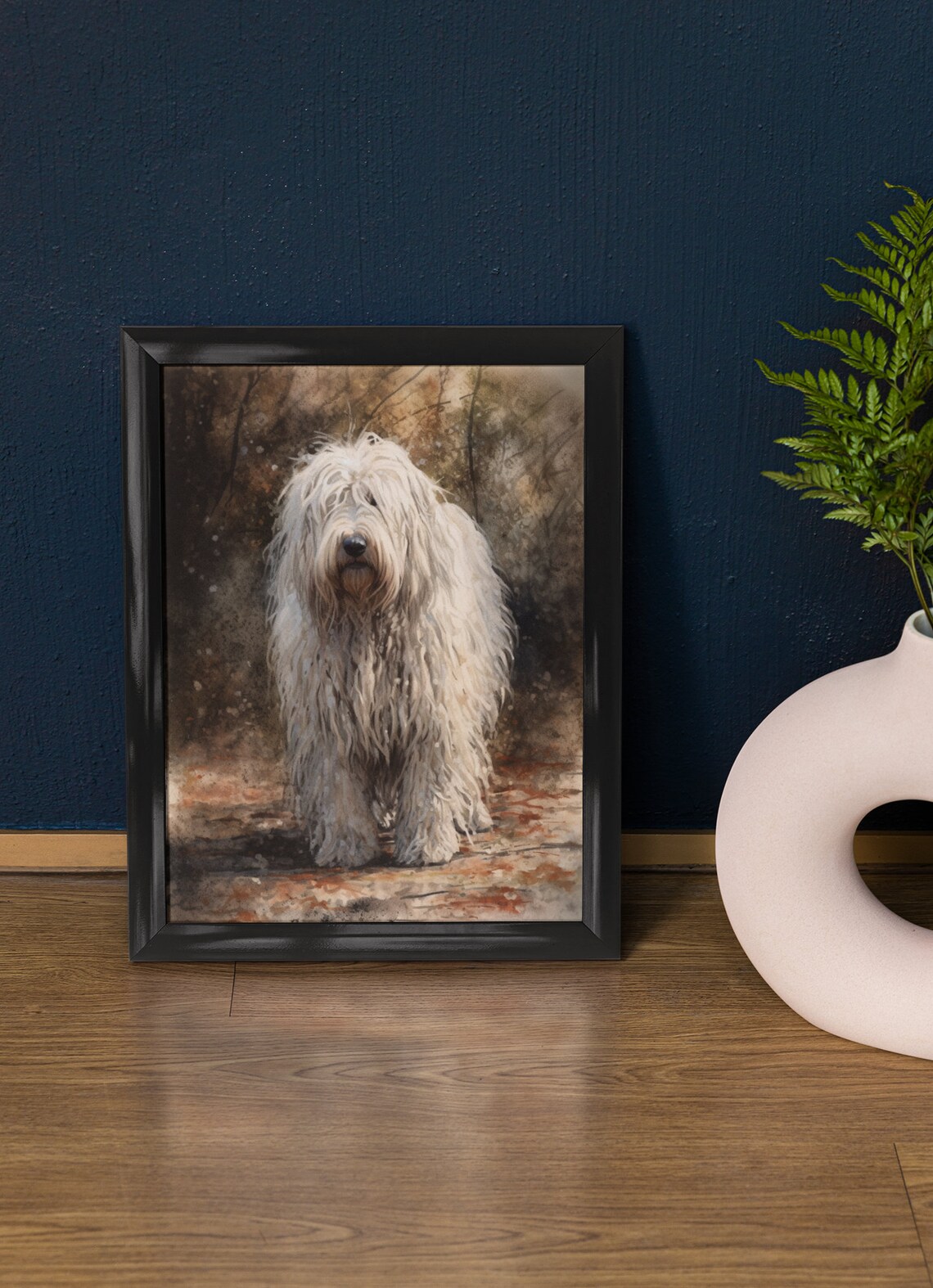 Komondor White Long Coat Shaggy Dog Watercolor Portrait Poster