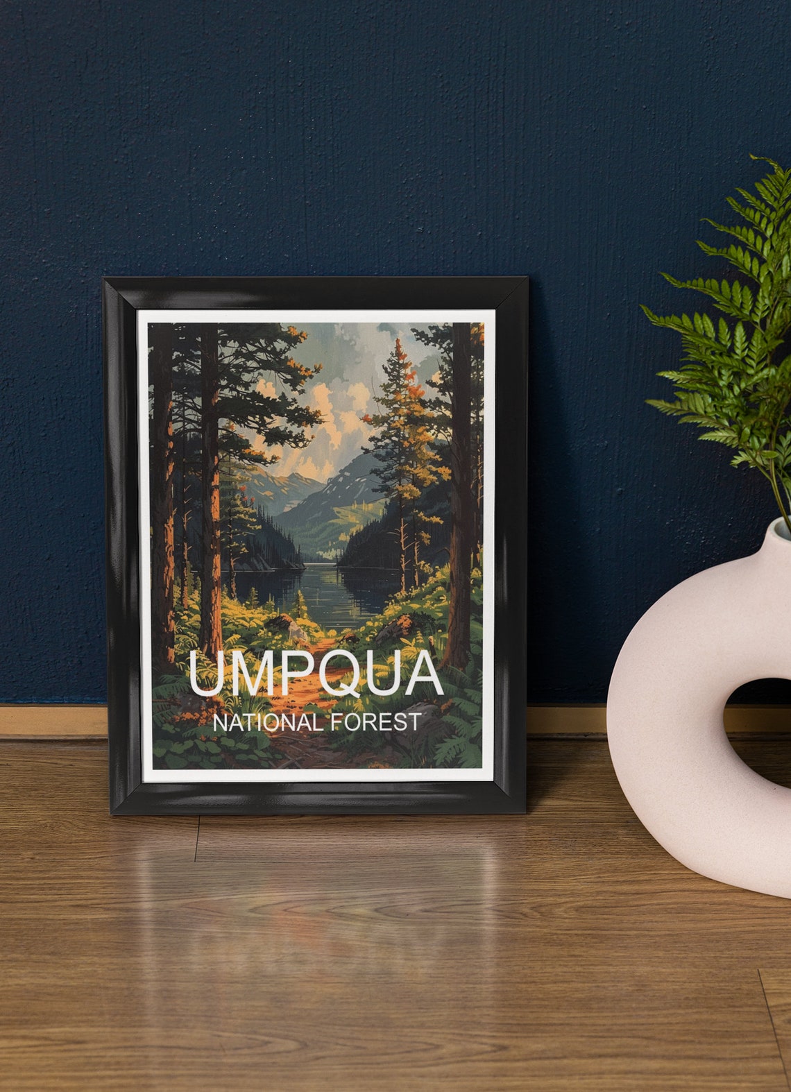 Umpqua National Forest Mountain Lake Pine Reflection View Poster