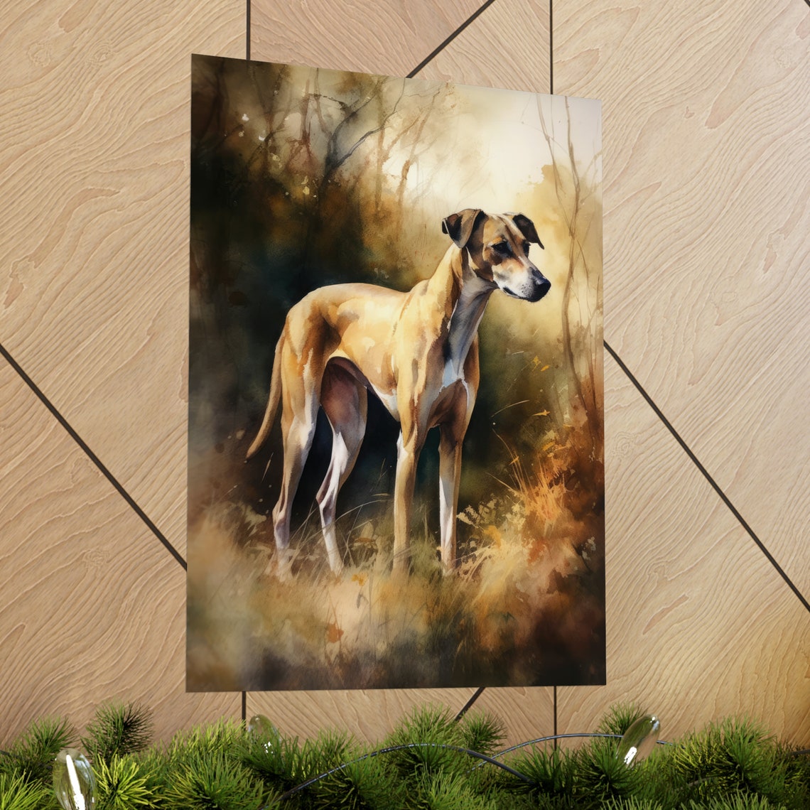 English Greyhound in Golden Autumn Grass Watercolor Dog Art Print - Image 2