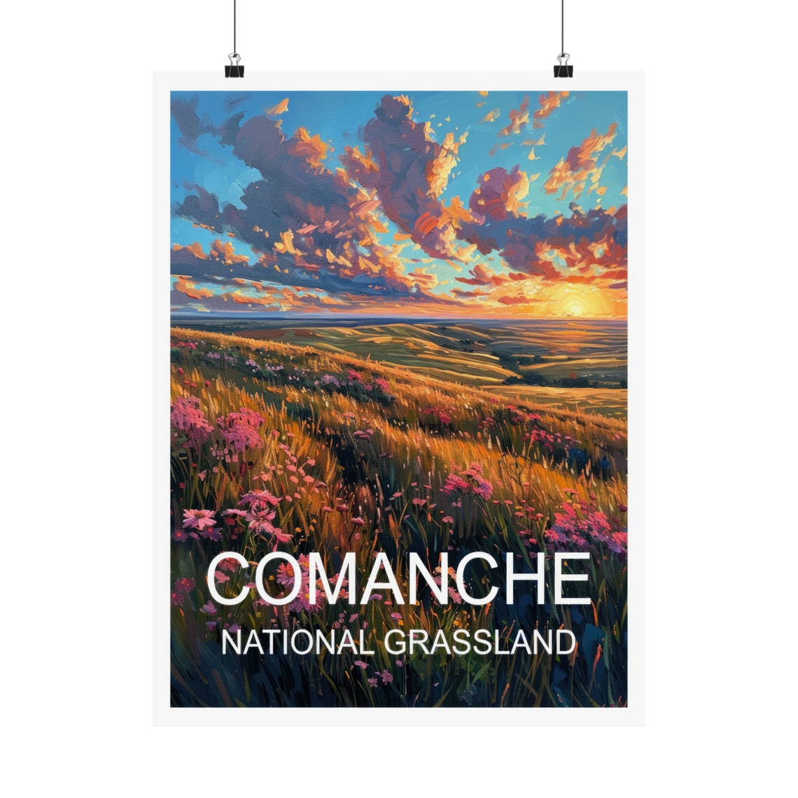 Comanche National Grassland Sunset Wildflower Prairie Travel Poster - Image 5