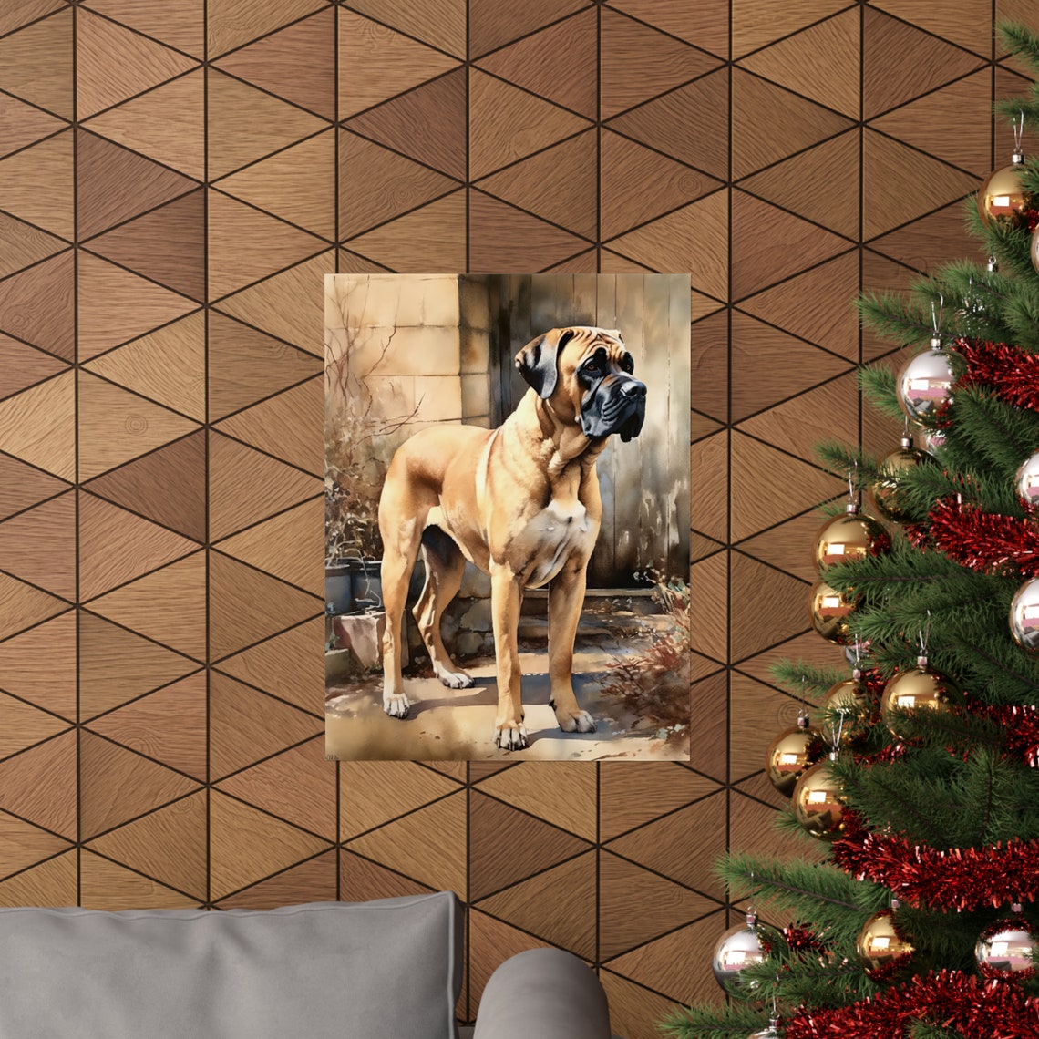 Mastiff Dog Standing Rustic Portrait Warm Tones Realistic Art Print - Image 3