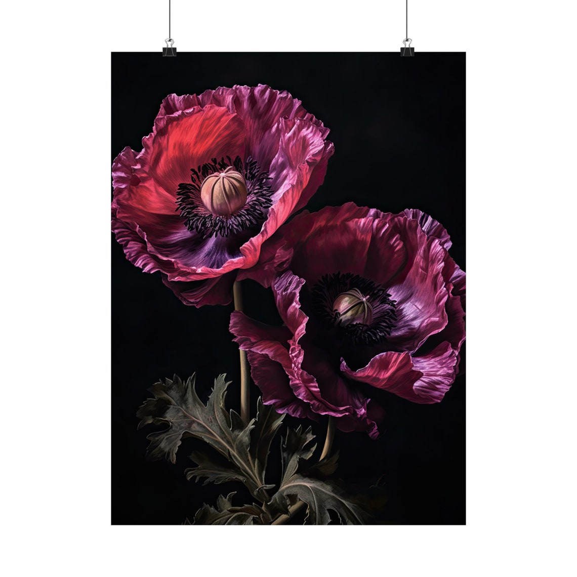 Oriental Poppy Flowers Magenta Crimson Dark Moody Botanical Art Print - Image 5