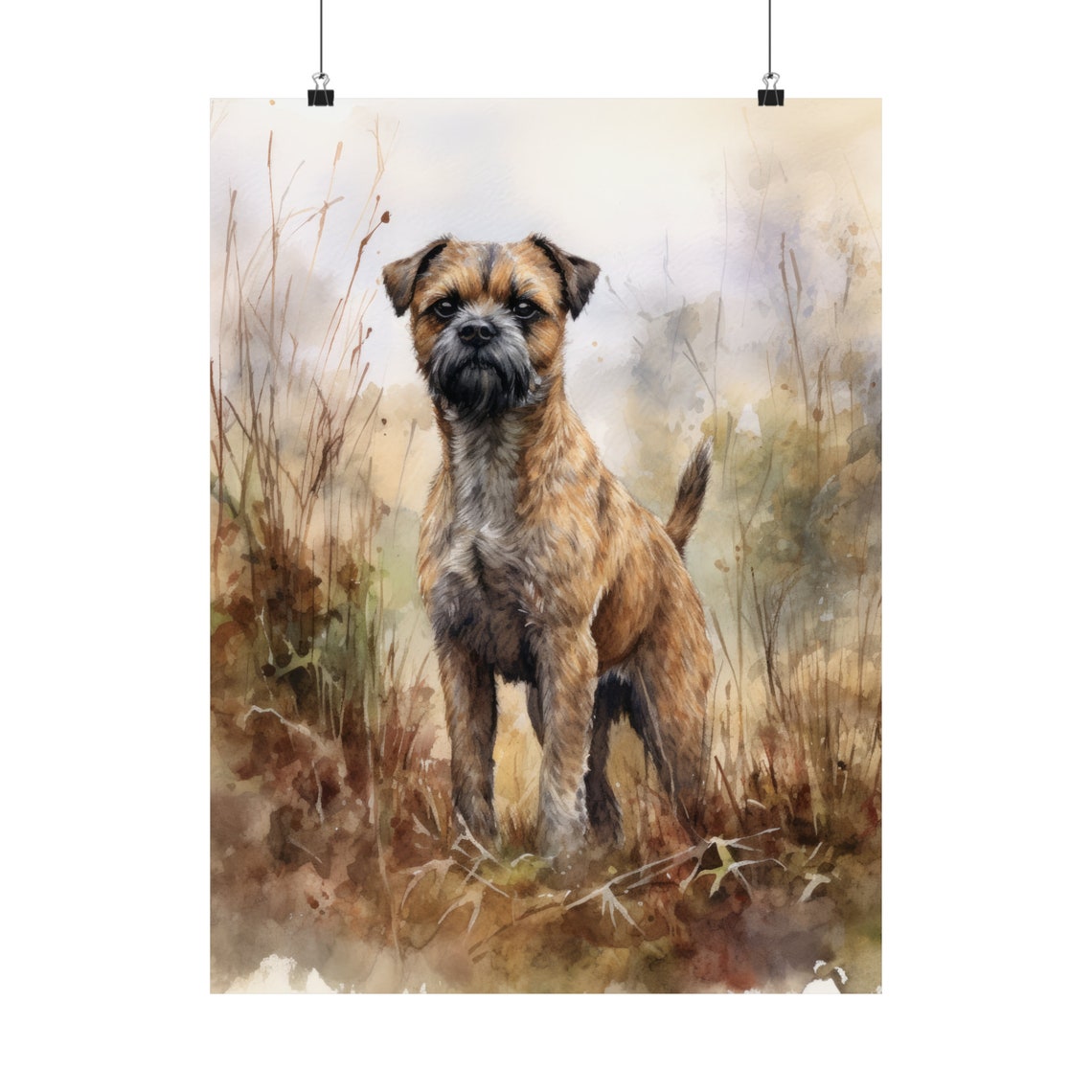Border Terrier Standing In Tall Grass Alert Watercolor Dog Poster - Image 5