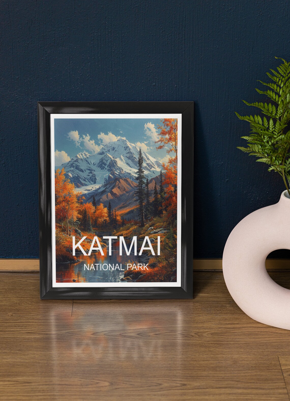 Katmai National Park Snowy Peak Autumn Aspens Lake Reflection Poster
