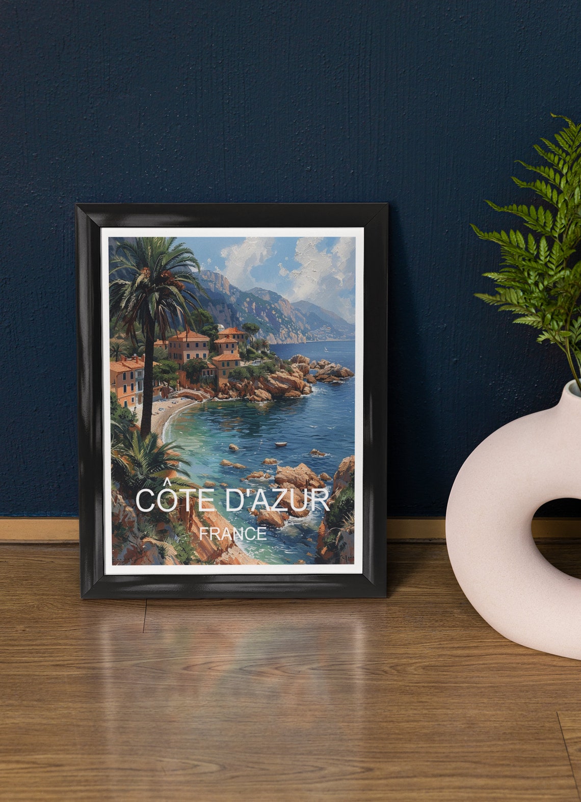 French Riviera Coastal Village Turquoise Cove View Travel Poster