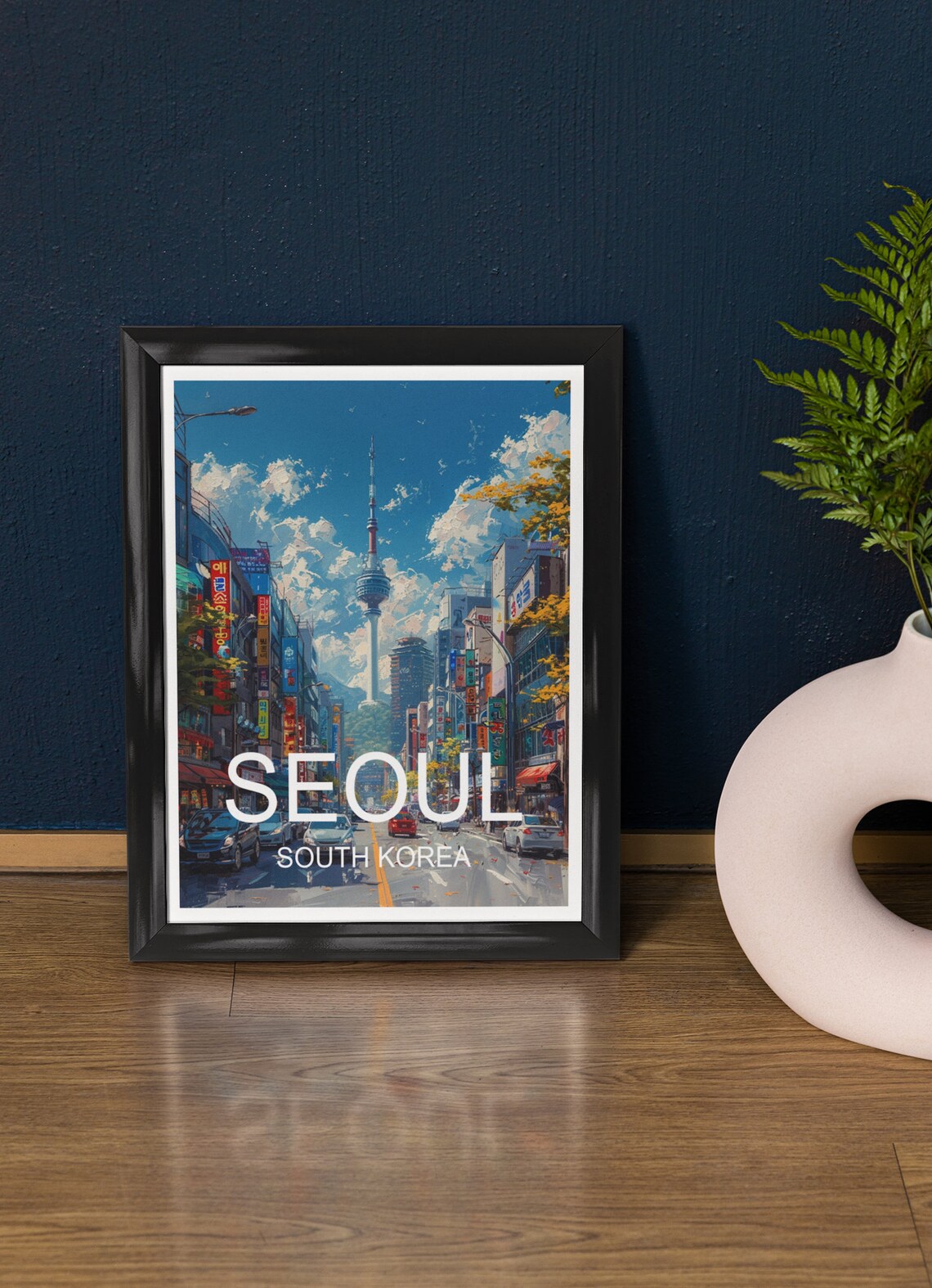 Seoul South Korea N Seoul Tower Over Bustling City Street Poster