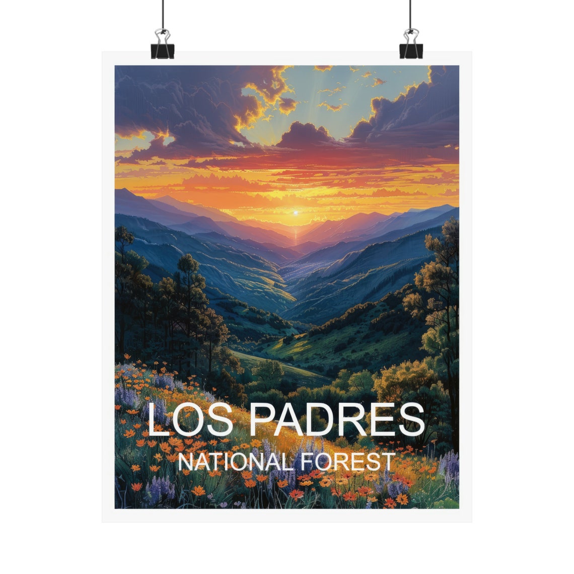 Los Padres National Forest Sunset Mountain Wildflowers Travel Poster - Image 4
