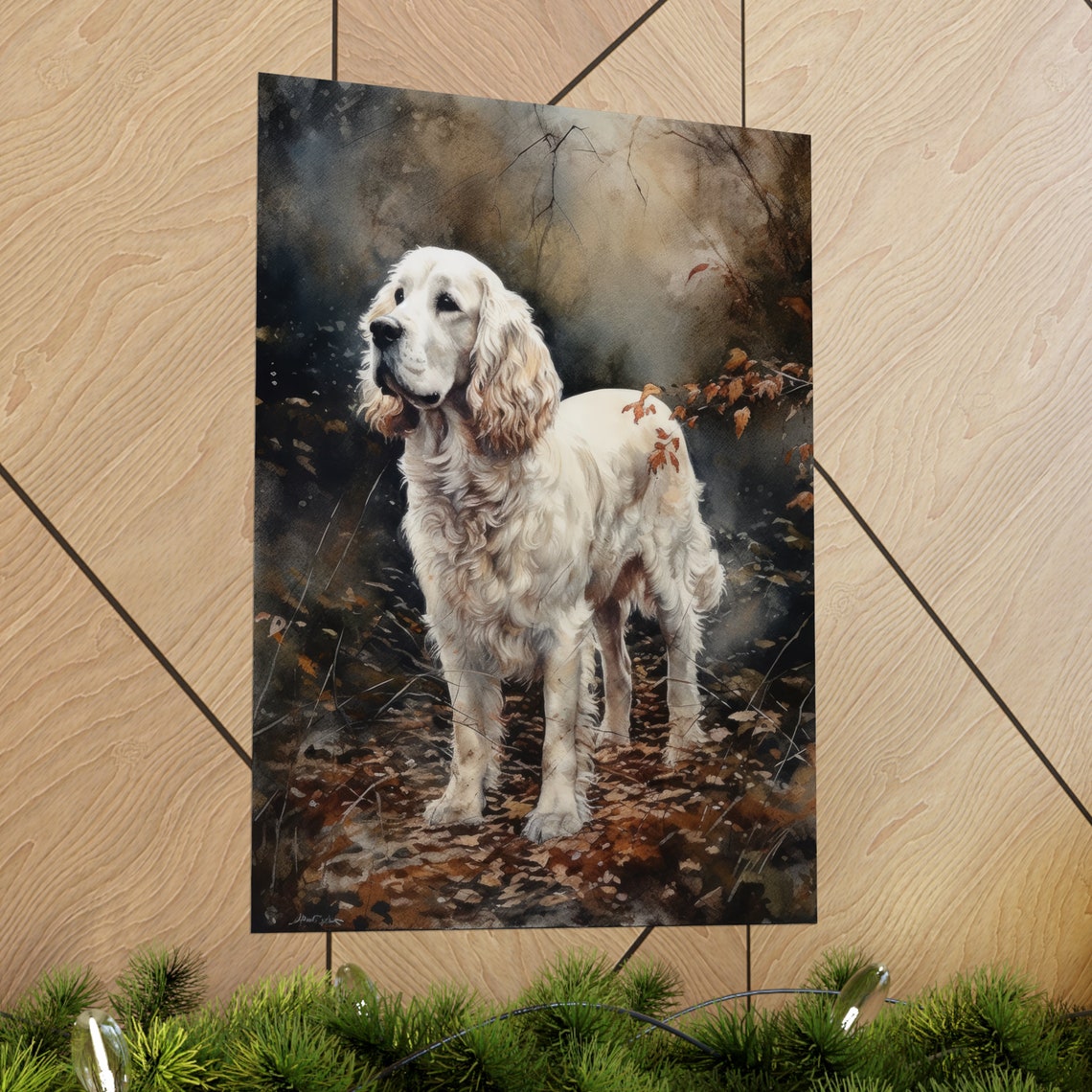Clumber Spaniel in Dark Autumn Forest Watercolor Dog Art Print - Image 2