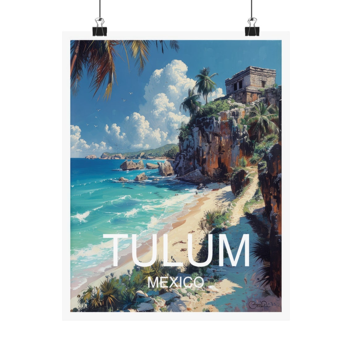 Tulum Mexico Ancient Mayan Temple Cliff Beach Ocean Travel Poster - Image 4