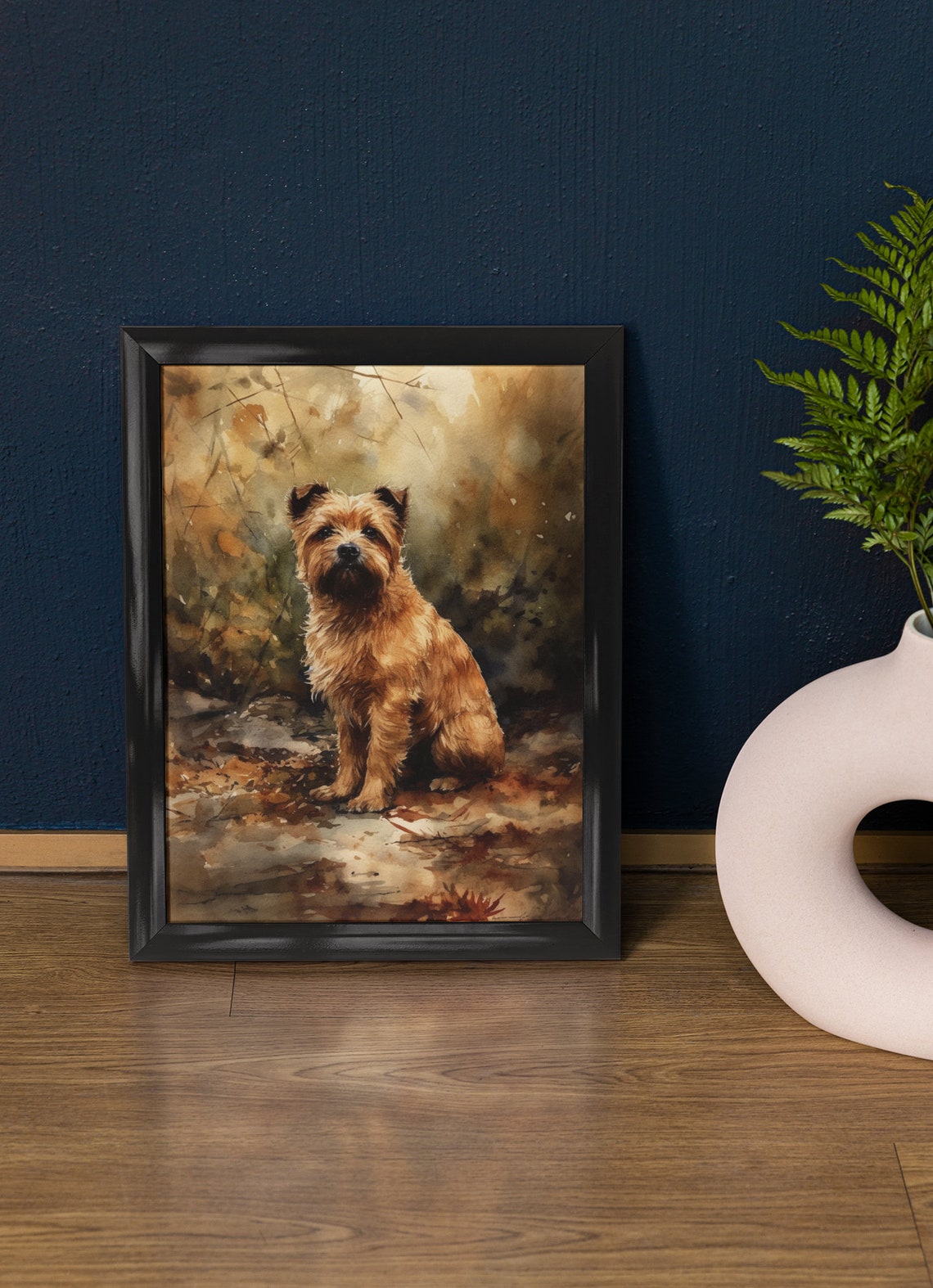 Norfolk Terrier Sitting Among Autumn Leaves Watercolor Art Print