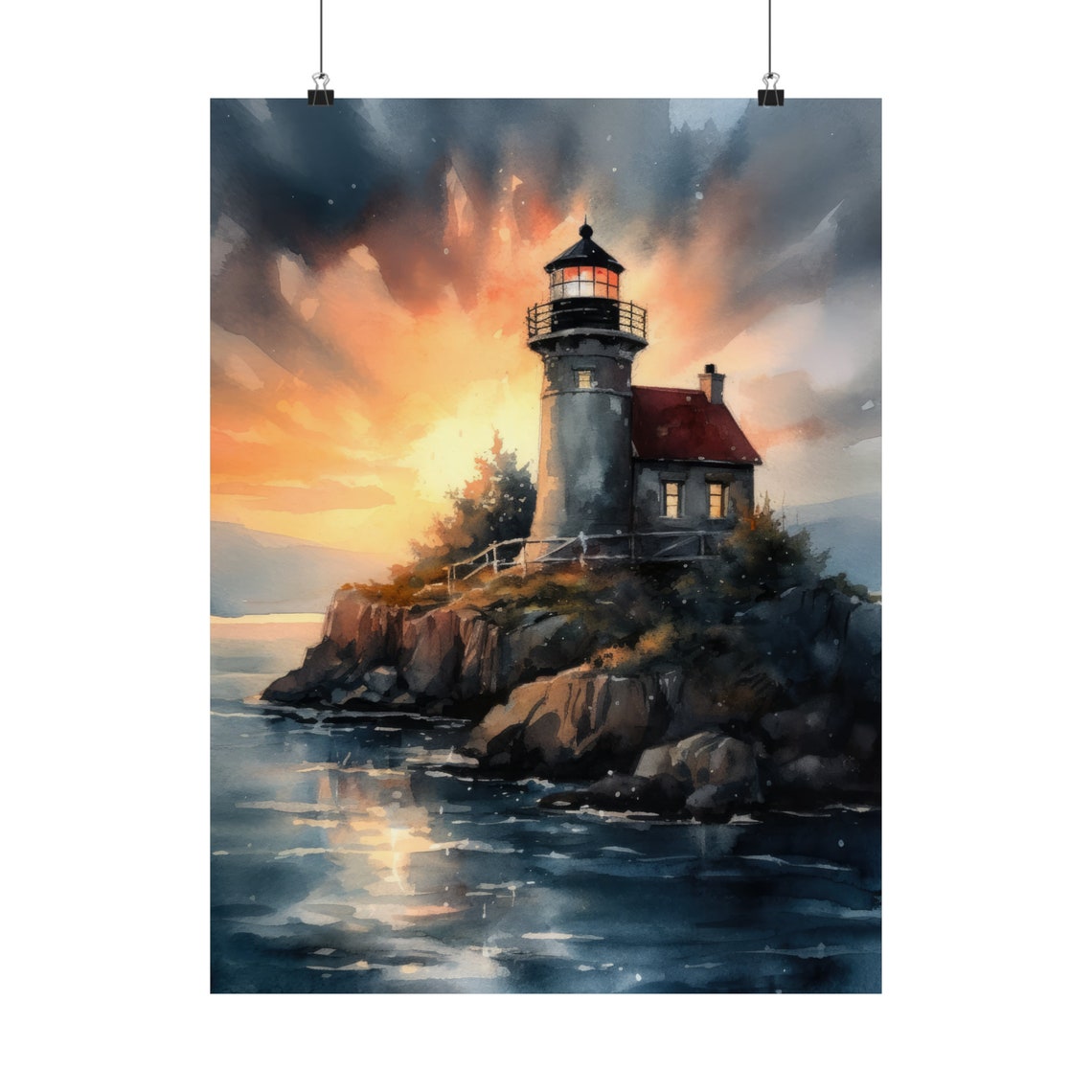 Lighthouse Art Print Lighthouse Painting Lighthouse Wall Art Beach Art Print Beach Wall Art Ocean Dcor Ocean Painting Ocean Theme - Image 5
