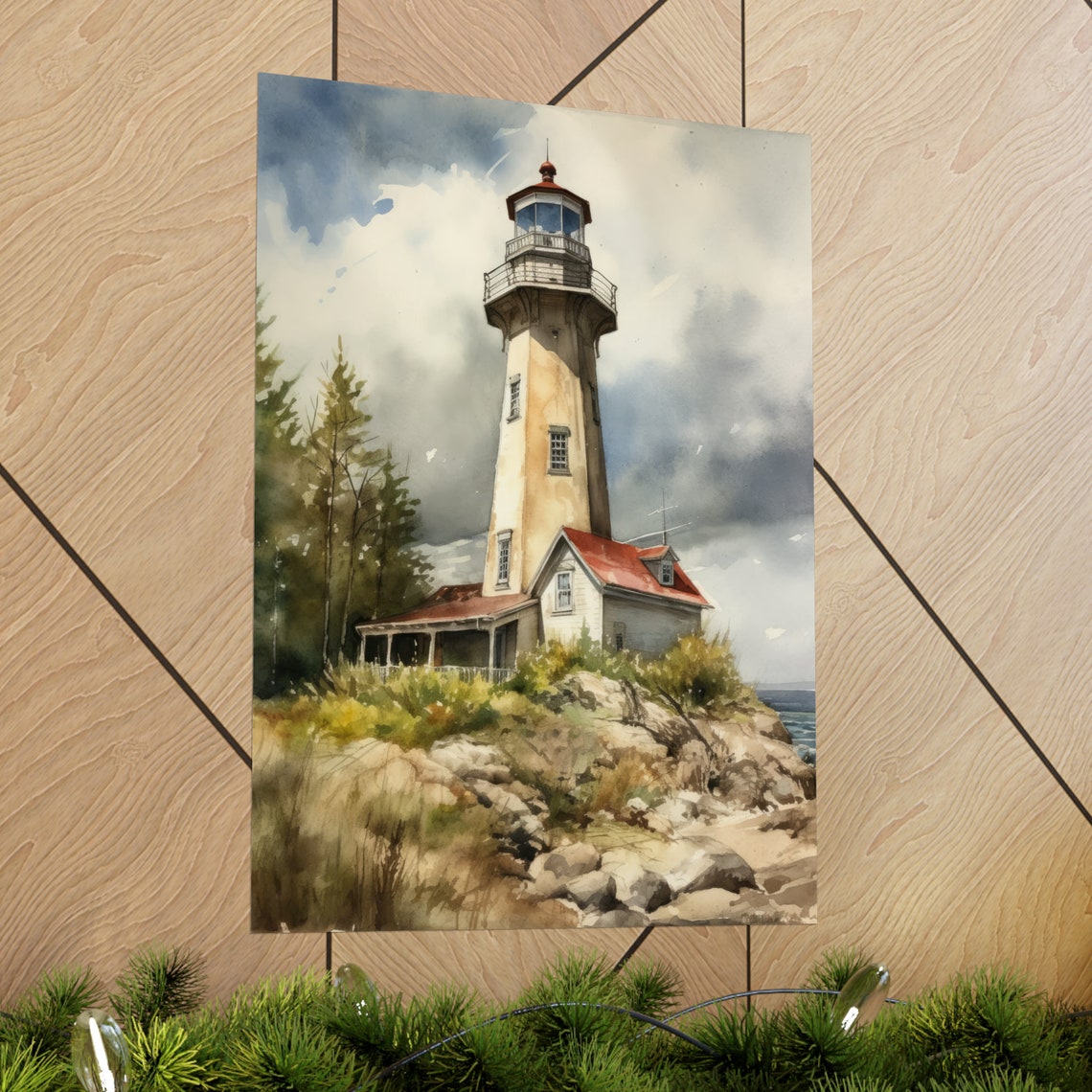 Lighthouse Art Print Lighthouse Painting Lighthouse Wall Art Beach Art Print Beach Wall Art Ocean Dcor Ocean Painting Ocean Theme - Image 2